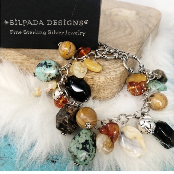 RARE! NLA. Silpada Sterling B1648.  Turquoise Chunky Cha Cha Bracelet - Picture 1 of 2